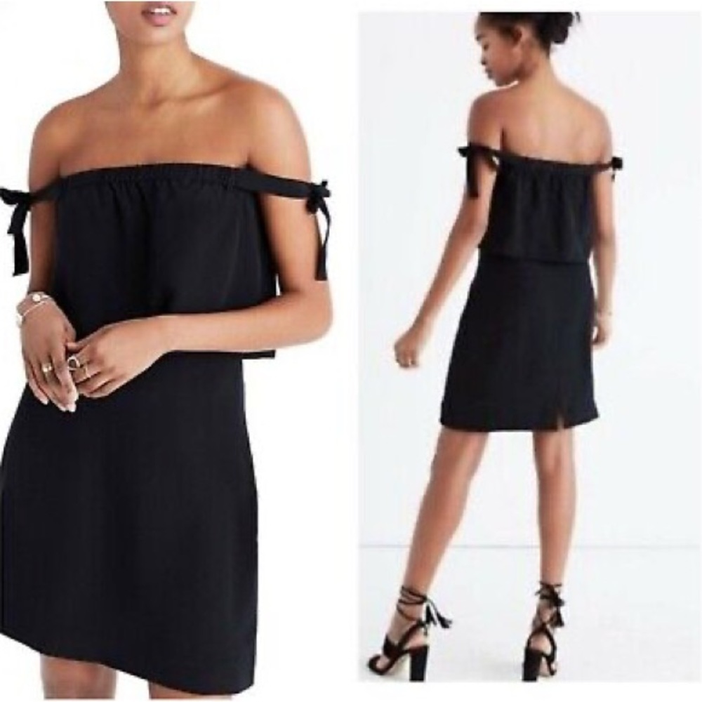Madewell Silk off the Shoulder Tie Sleeve Mini Dress